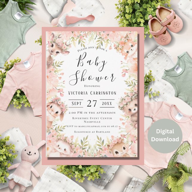 Invitation Baby shower d'Aquarelle rose Floral (Créateur téléchargé)