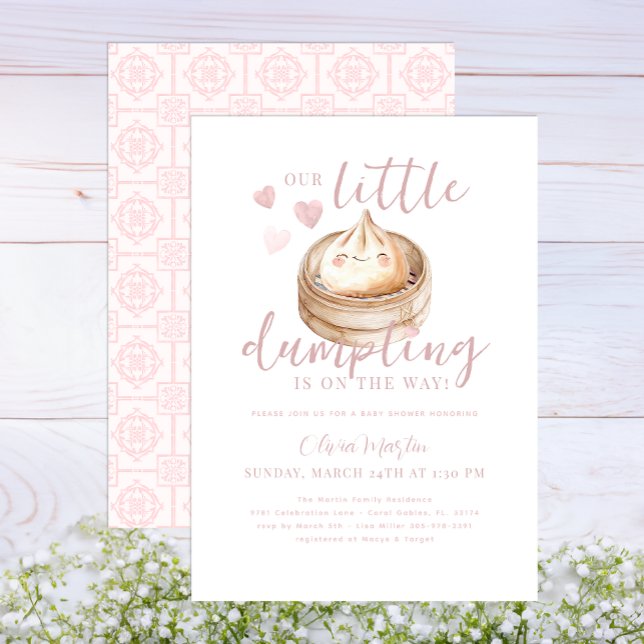 Invitation Baby shower d'aquarelle rose minuscule (pink dumpling baby shower)