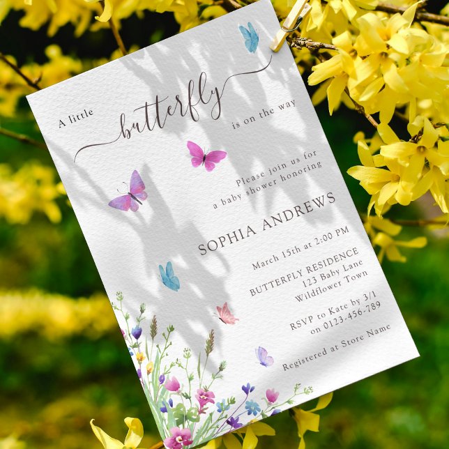 Invitation Baby shower d'aquarelle rose papillon (Créateur téléchargé)