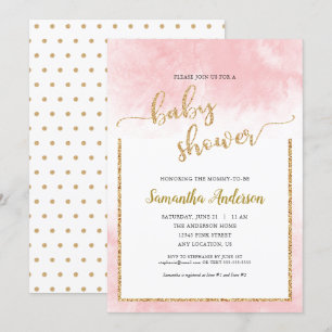 Invitation Baby shower d'aquarelle rose Parties scintillant o
