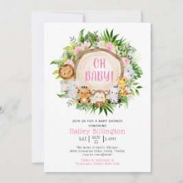 Invitation Baby shower d'aquarelle rose Safari Jungle Oh Baby