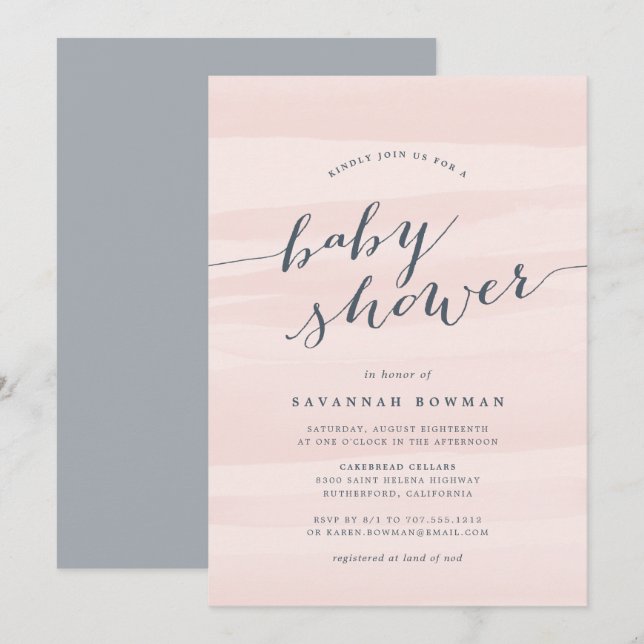 Invitation Baby shower d'aquarelle rose vif (Devant / Derrière)