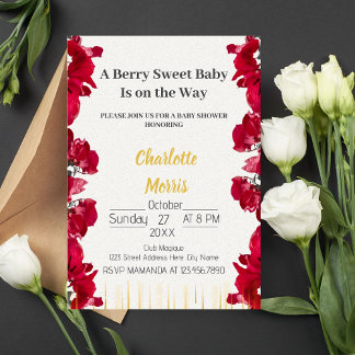 Invitation Baby shower d'aquarelle rouge et rose