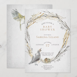 Invitation Baby shower d'aquarelle rustique et de nid de bébé