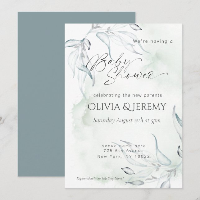 Invitation Baby shower d'aquarelle rustique Eucalyptus Foilia (Devant / Derrière)