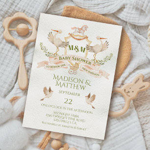 Invitation Baby shower d'aquarelle Stork Crest