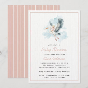 Invitation Baby shower d'aquarelle Stork Rose Baby Girl