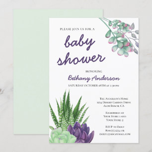 Invitation Baby shower d'aquarelle Succulents et Aloe Vera
