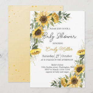 Invitation Baby shower d'aquarelle Sunflower Greenery