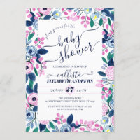 Baby shower d'aquarelle Sweet Rose Navy Flowers