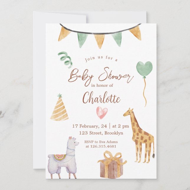 Invitation Baby shower d'aquarelle turquoise jaune (Devant)