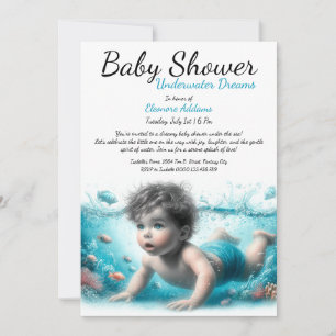 Invitation Baby shower d'aquarelle Underwater Dreams