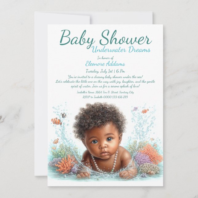 Invitation Baby shower d'aquarelle Underwater Dreams (Devant)