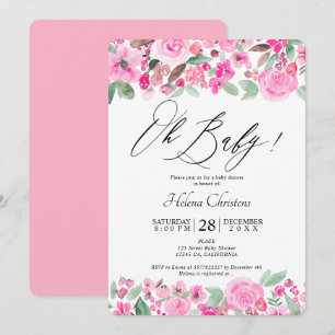 Invitation Baby shower d'aquarelle vert rose