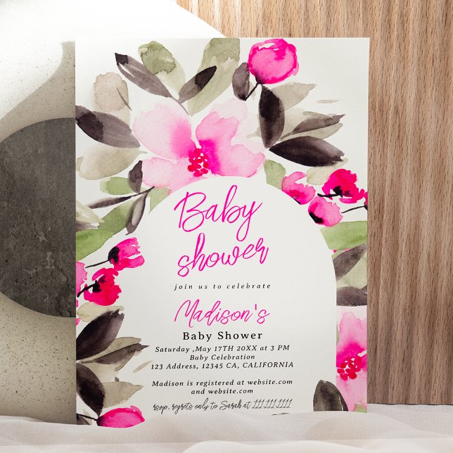 Invitation Baby shower d'aquarelle vert rose Boho (Boho pink green floral watercolor baby shower invitation)