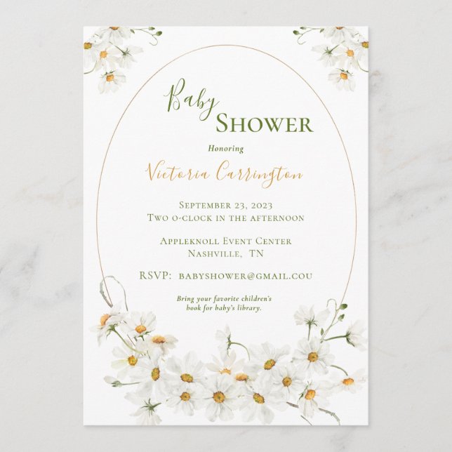 Invitation Baby shower d'aquarelle White Daisies (Devant)