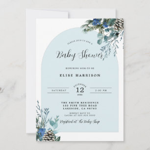 Invitation Baby shower d'arc Bleu Botanique d'hive
