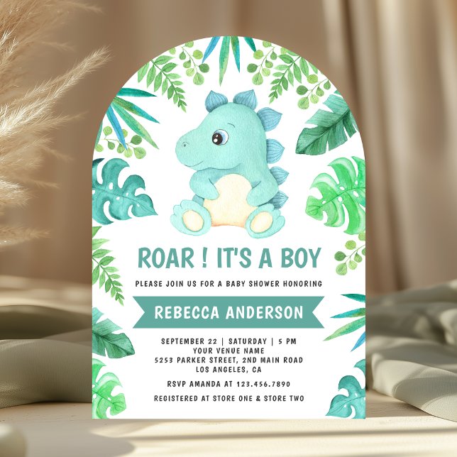 Invitation Baby shower d'arc de dinosaure Turquoise vert (Créateur téléchargé)