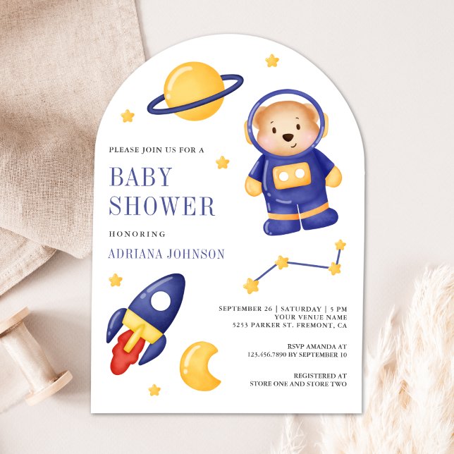 Invitation Baby shower d'arc de l'astronaute de l'Ours de l'e (Créateur téléchargé)