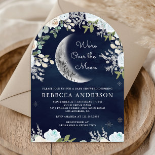 Invitation Baby shower d'arc de marine de la lune bleu poussi