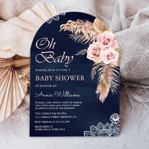 Invitation Baby shower d'arc de marine en laiton rose pâle