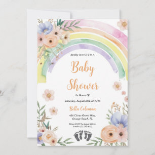 Invitation baby shower d'arc-en-ciel boho aquarelle moderne