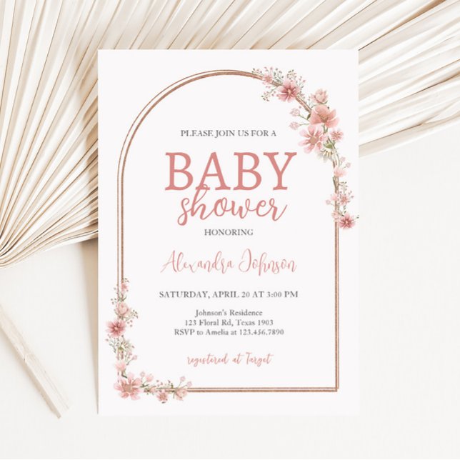 Invitation Baby shower d'arc floral rose (Pink Flowers Arch Baby Shower Invitation)