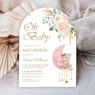 Invitation Baby shower d'arche à oreille en peluche rose fleu