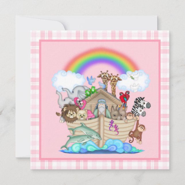 Invitation Baby shower d'arche de Pink Noah (Devant)
