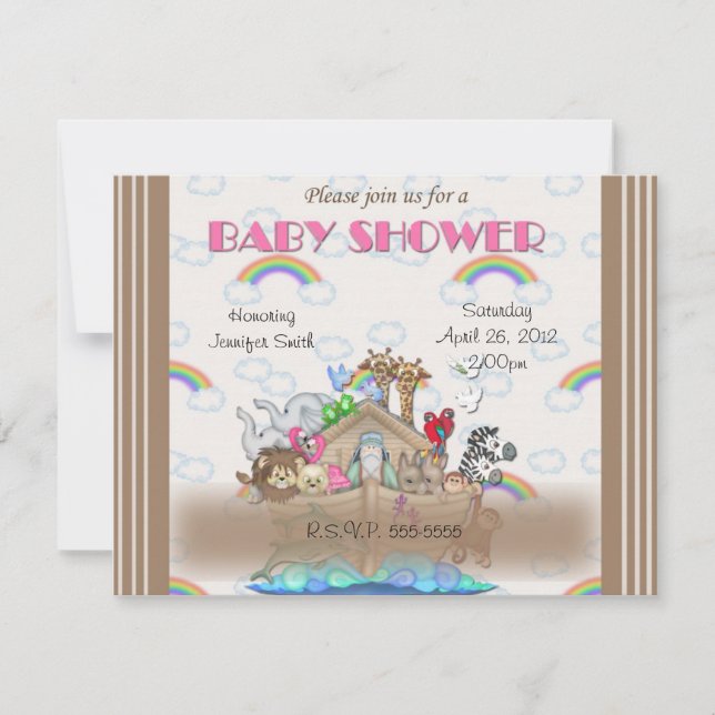 Invitation Baby shower d'arche de Pink Noah (Devant)