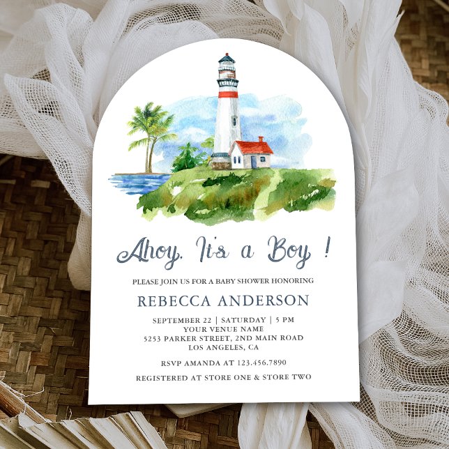 Invitation Baby shower d'arche marine du phare d'aquarelle (Créateur téléchargé)