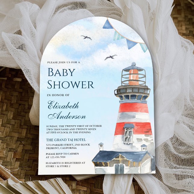 Invitation Baby shower d'arche marine du phare d'aquarelle (Créateur téléchargé)