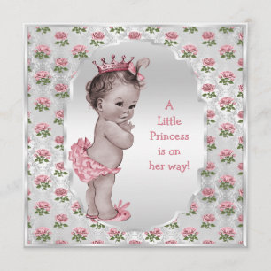 Invitation Baby shower d'argent de la princesse rose Vintage