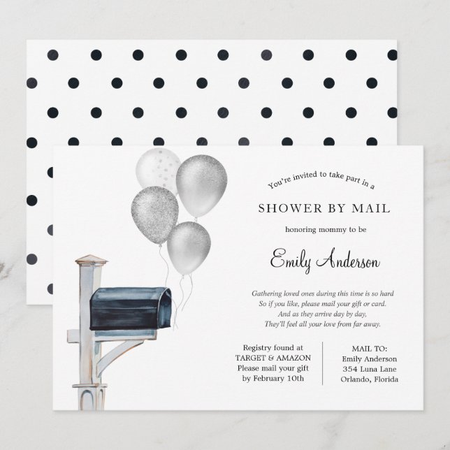 Invitation Baby shower d'argent neutre par sexe par courrier (Devant / Derrière)
