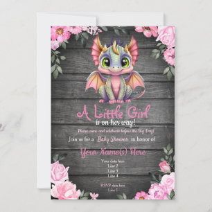 Invitation Baby shower Dargon rose, rustique
