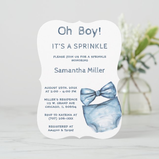 Invitation Baby shower d'arrosage bleu modifiable (Debout devant)