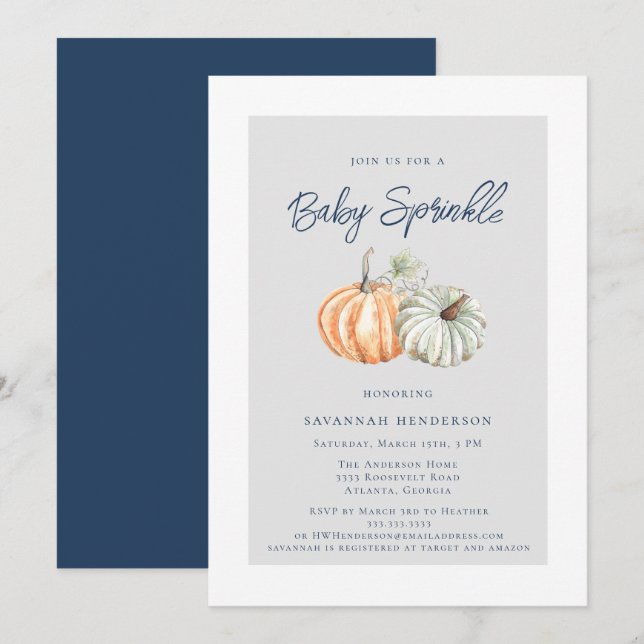 Invitation Baby shower d'arrosage Citrouille d'automne aquare (Devant / Derrière)