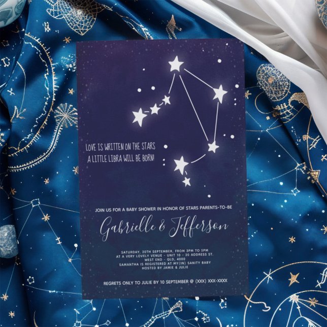 Invitation Baby shower d'astrologie de la bibliothèque (Celebrate with the star sign your little one will be born under. Nature takes its course.)