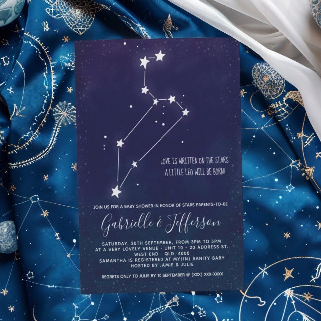 Invitation Baby shower d'astrologie de Leo (Celebrate with the star sign your little one will be born under. Nature takes its course.)