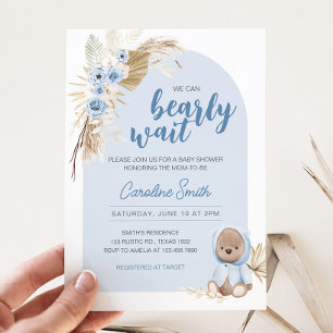Invitation Baby shower d'attente Bearly Boho bleu