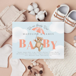 Invitation Baby shower d'attente bleu pour ours en peluche
