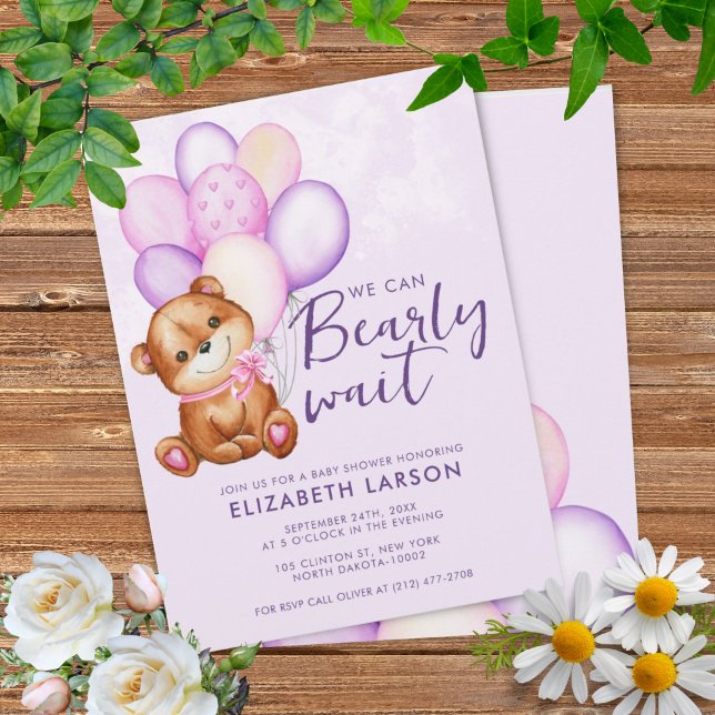 Invitation Baby shower d'attente de l'aquarelle (Watercolor Bearly Wait Baby Shower Invitation)