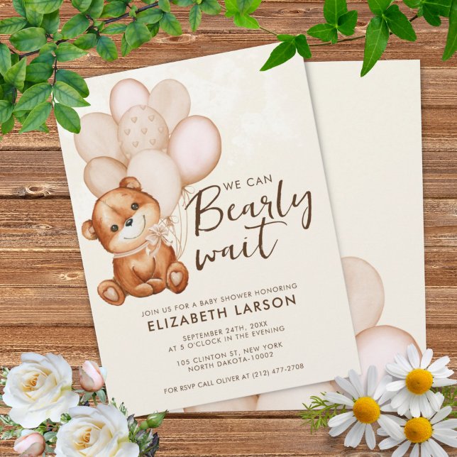 Invitation Baby shower d'attente de l'aquarelle (Watercolor Bearly Wait Baby Shower Invitation)