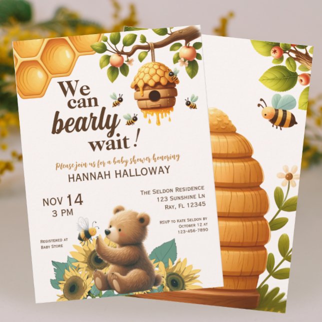 Invitation Baby shower d'attente de l'ours et de l'abeille (Créateur téléchargé)