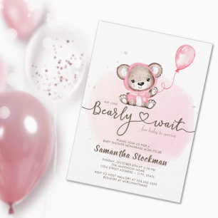 Invitation Baby shower d'attente de l'ours rose