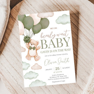 Invitation Baby shower d'attente de l'ours vert