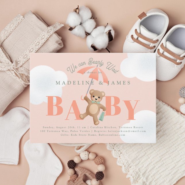 Invitation Baby shower d'attente précoce de l'ours en peluche (Créateur téléchargé)
