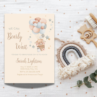 Invitation Baby shower d'attente précoce Neutral Teddy Thème