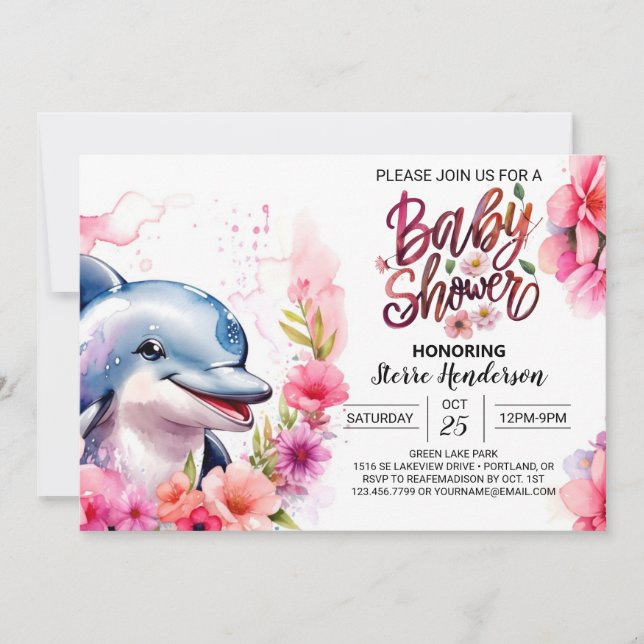 Invitation Baby shower Dauphin Rose (Devant)