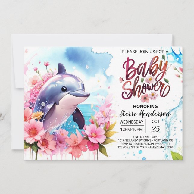 Invitation Baby shower dauphin rose (Devant)